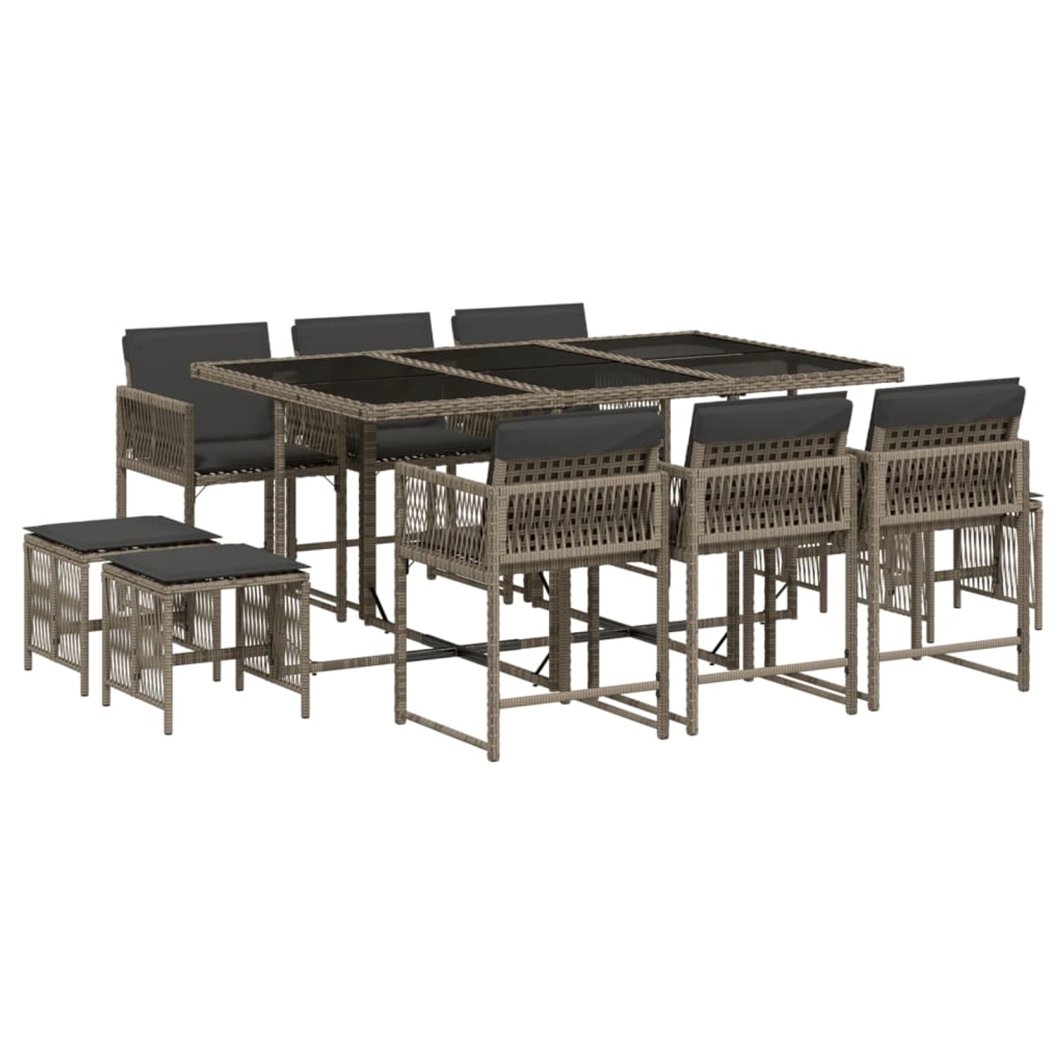 vidaXL 11-tlg Garten-Essgruppe mit Kissen Grau Poly Rattan Modell 49 vidaXL 11-tlg Garten-Essgruppe mit Kissen Grau Poly Rattan Modell 49 von VIDAXL