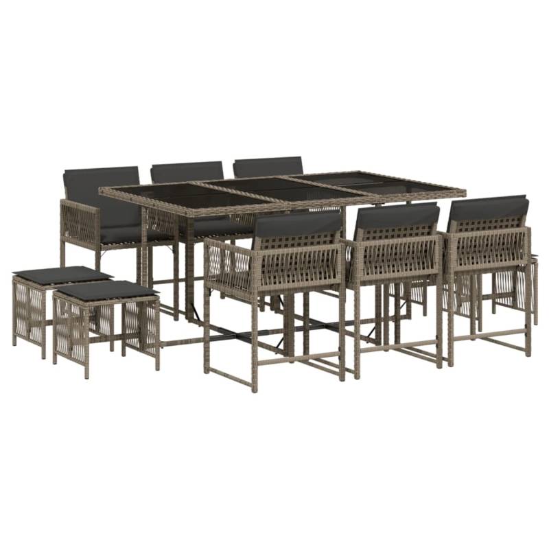 vidaXL 11-tlg Garten-Essgruppe mit Kissen Grau Poly Rattan Modell 49 von VIDAXL