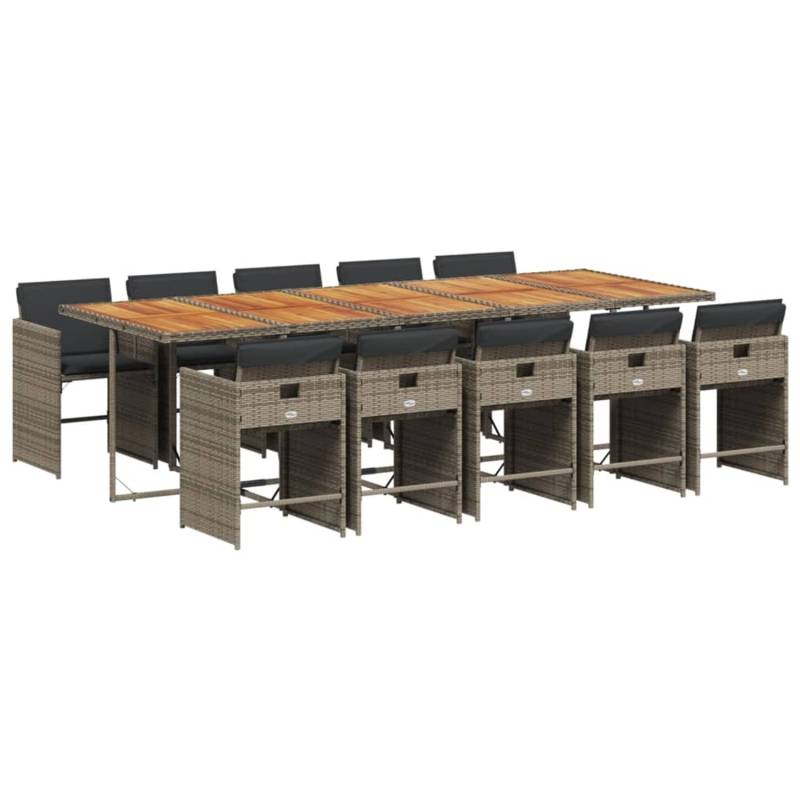 vidaXL 11-tlg Garten-Essgruppe mit Kissen Grau Poly Rattan Modell 5 von VIDAXL