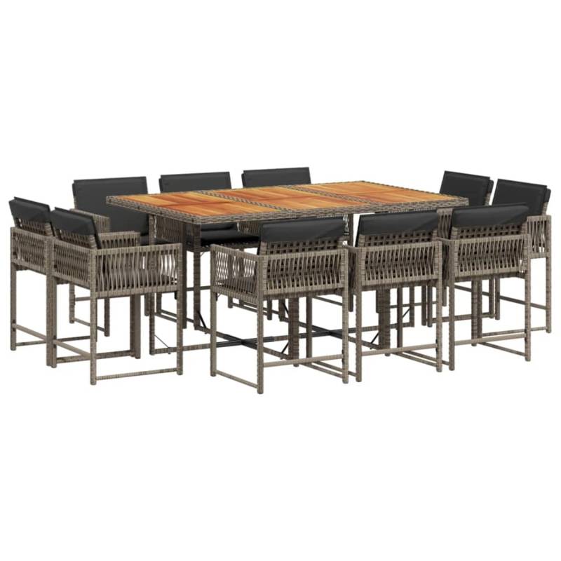 vidaXL 11-tlg Garten-Essgruppe mit Kissen Grau Poly Rattan Modell 51 von VIDAXL
