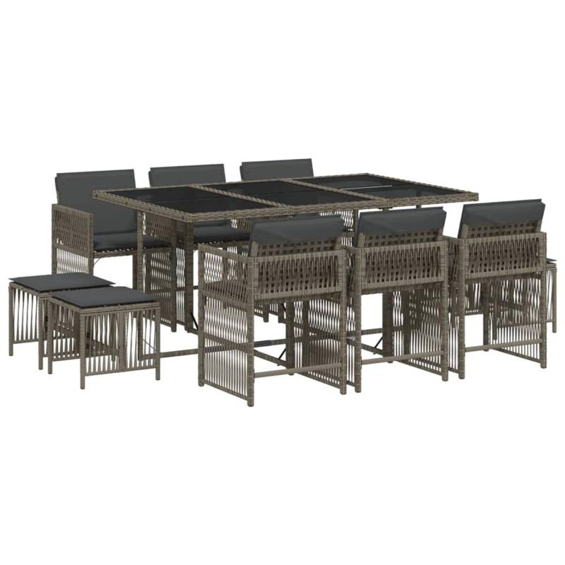 vidaXL 11-tlg Garten-Essgruppe mit Kissen Grau Poly Rattan Modell 55 von VIDAXL