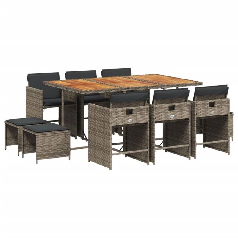 vidaXL 11-tlg Garten-Essgruppe mit Kissen Grau Poly Rattan Modell 6 von VIDAXL
