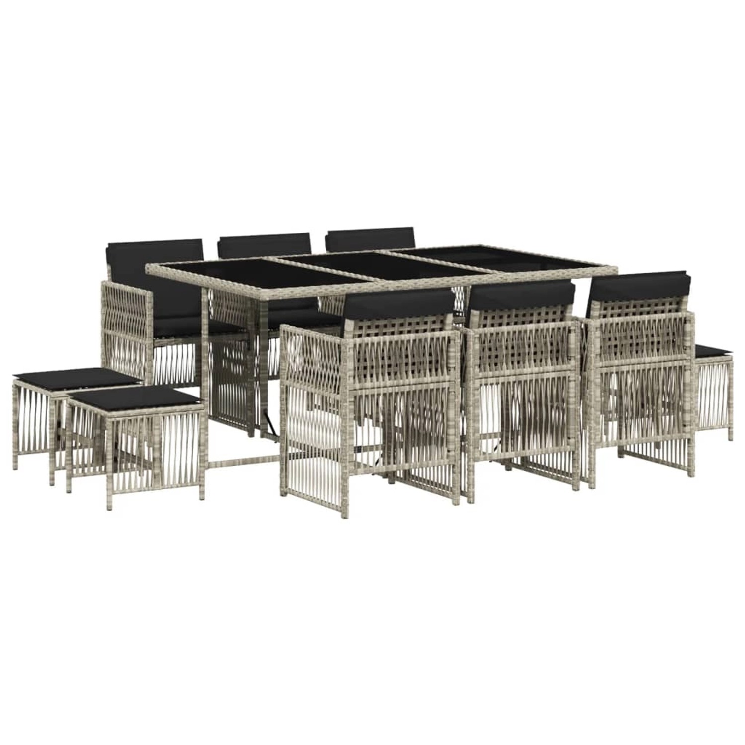 vidaXL 11-tlg Garten-Essgruppe mit Kissen Hellgrau Poly Rattan Modell 10 von VIDAXL