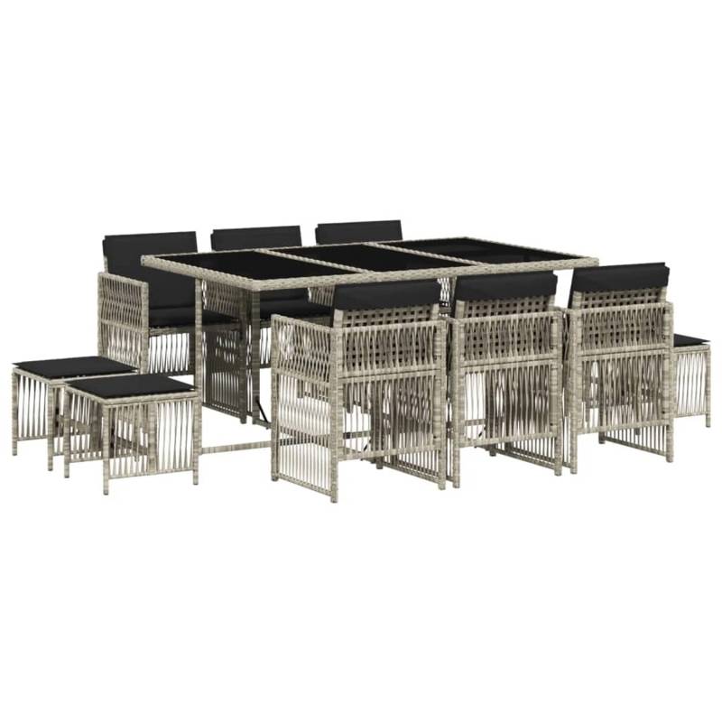 vidaXL 11-tlg Garten-Essgruppe mit Kissen Hellgrau Poly Rattan Modell 10 von VIDAXL