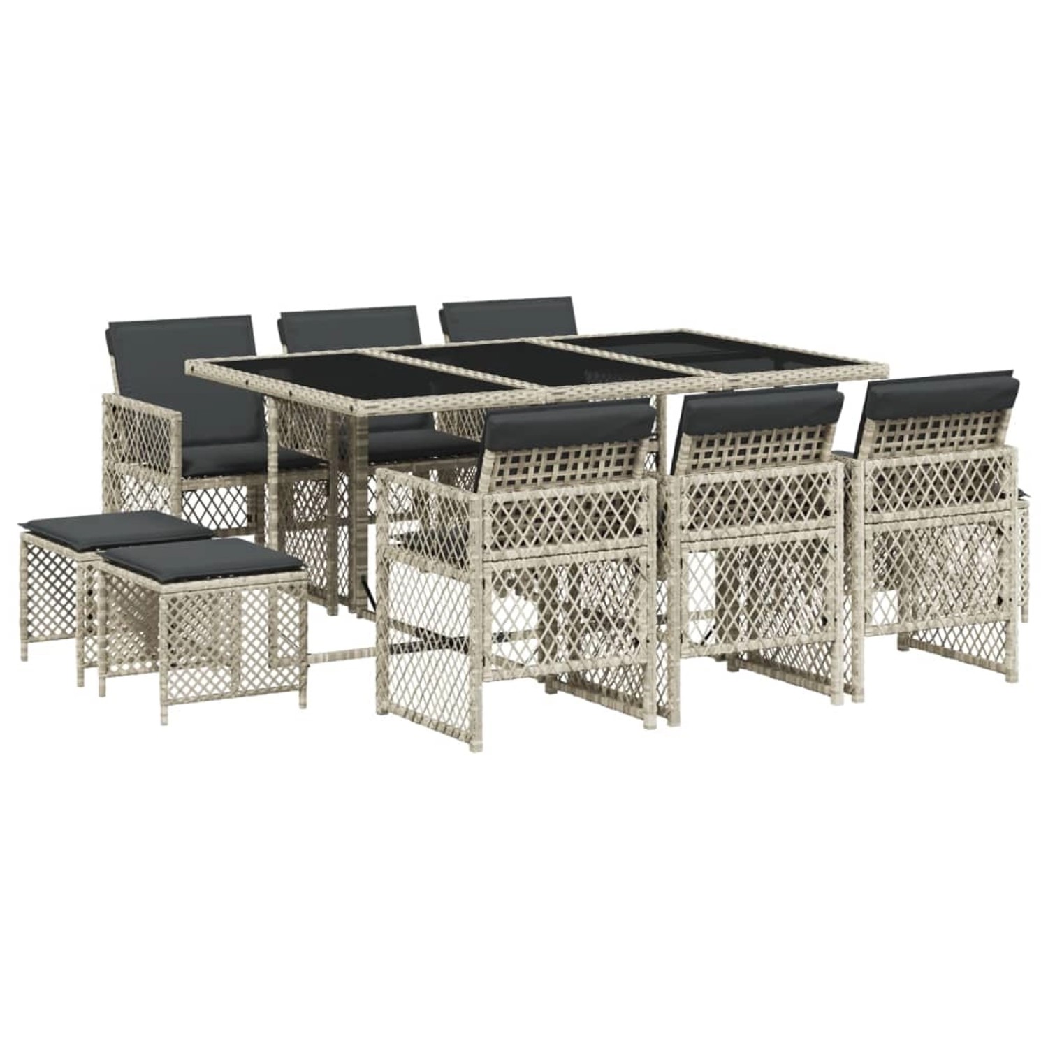 vidaXL 11-tlg Garten-Essgruppe mit Kissen Hellgrau Poly Rattan Modell 11 vidaXL 11-tlg Garten-Essgruppe mit Kissen Hellgrau Poly Rattan Modell 11 von VIDAXL
