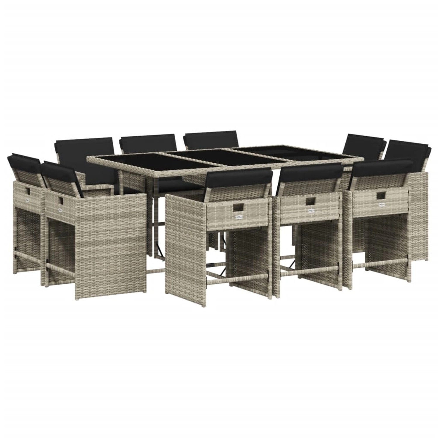 vidaXL 11-tlg Garten-Essgruppe mit Kissen Hellgrau Poly Rattan Modell 2 vidaXL 11-tlg Garten-Essgruppe mit Kissen Hellgrau Poly Rattan Modell 2 von VIDAXL