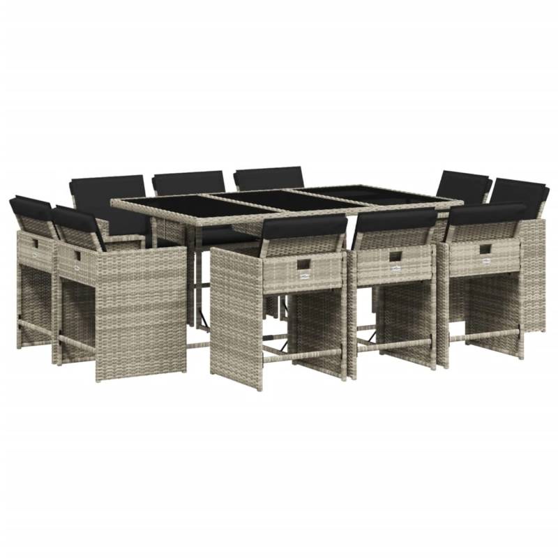 vidaXL 11-tlg Garten-Essgruppe mit Kissen Hellgrau Poly Rattan Modell 2 von VIDAXL