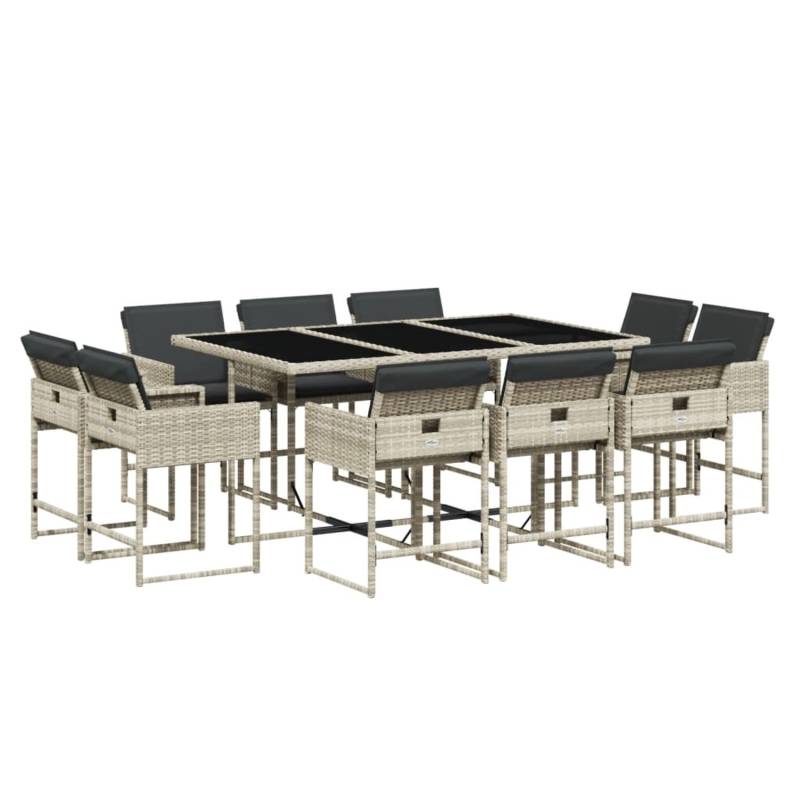 vidaXL 11-tlg Garten-Essgruppe mit Kissen Hellgrau Poly Rattan Modell 3 von VIDAXL