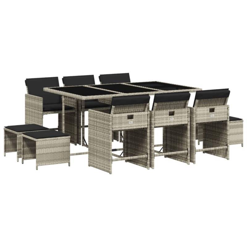 vidaXL 11-tlg Garten-Essgruppe mit Kissen Hellgrau Poly Rattan Modell 6 von VIDAXL