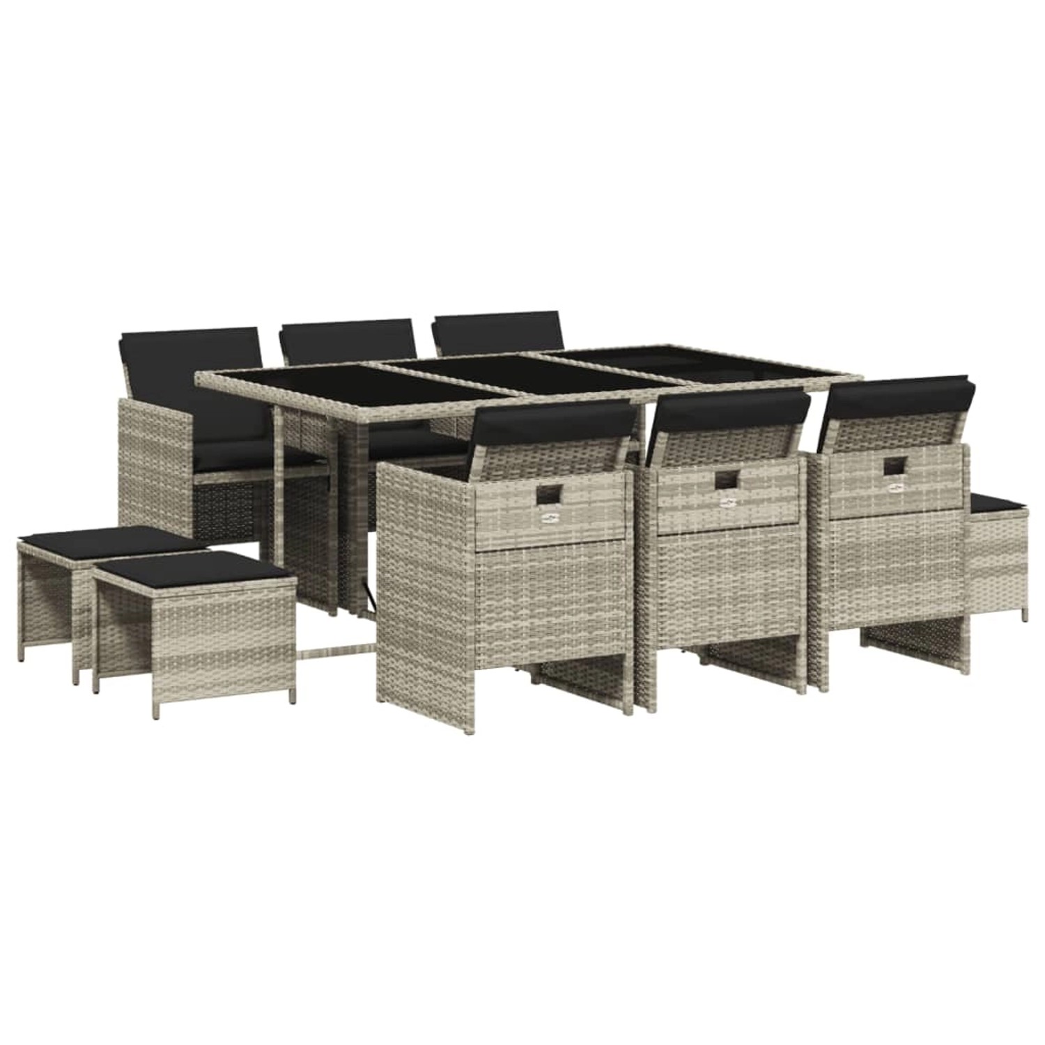 vidaXL 11-tlg Garten-Essgruppe mit Kissen Hellgrau Poly Rattan Modell 7 von VIDAXL