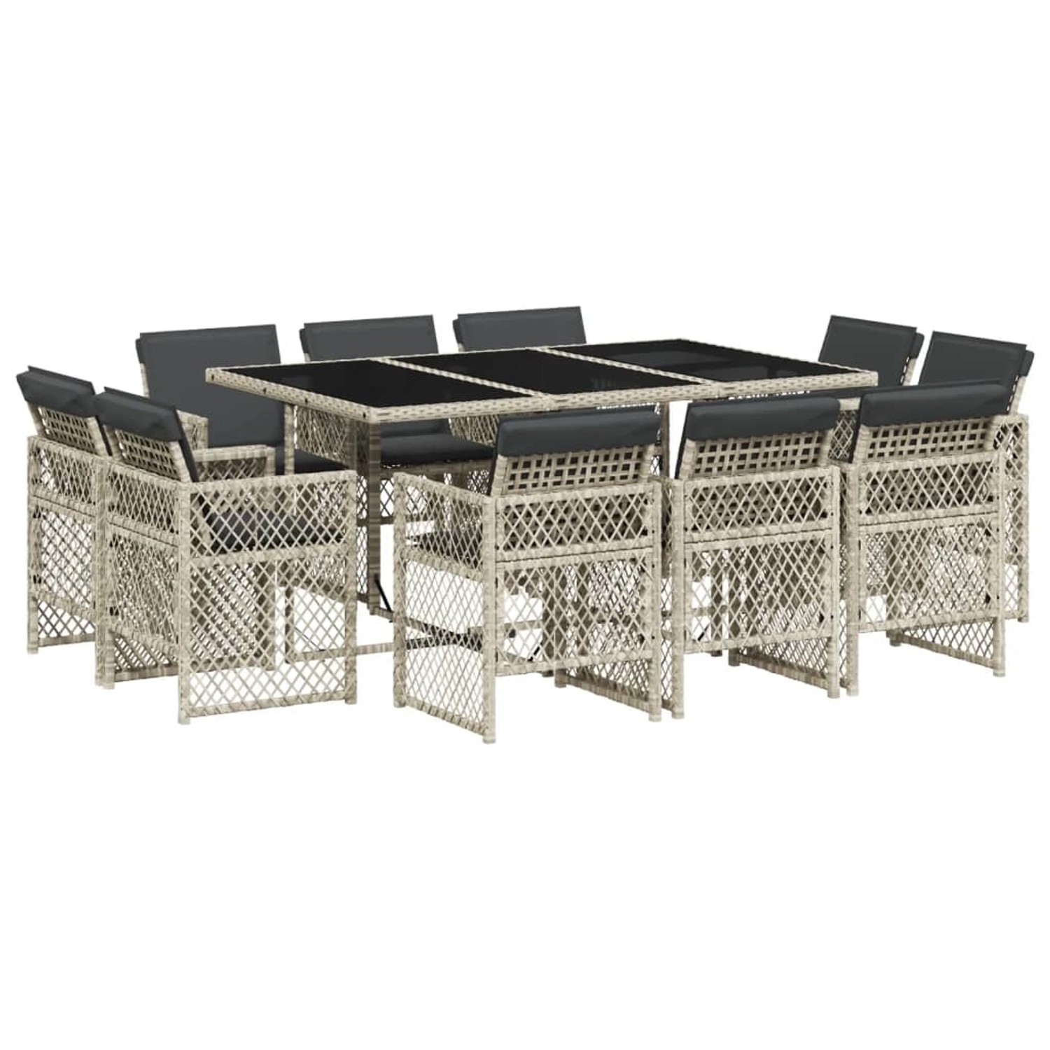 vidaXL 11-tlg Garten-Essgruppe mit Kissen Hellgrau Poly Rattan Modell 8 von VIDAXL