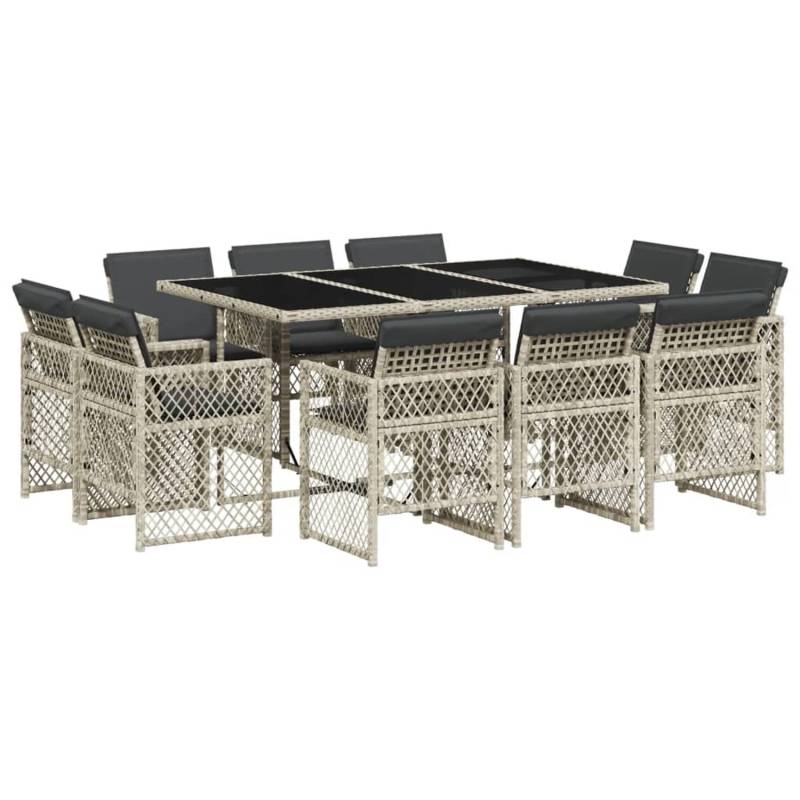 vidaXL 11-tlg Garten-Essgruppe mit Kissen Hellgrau Poly Rattan Modell 8 von VIDAXL