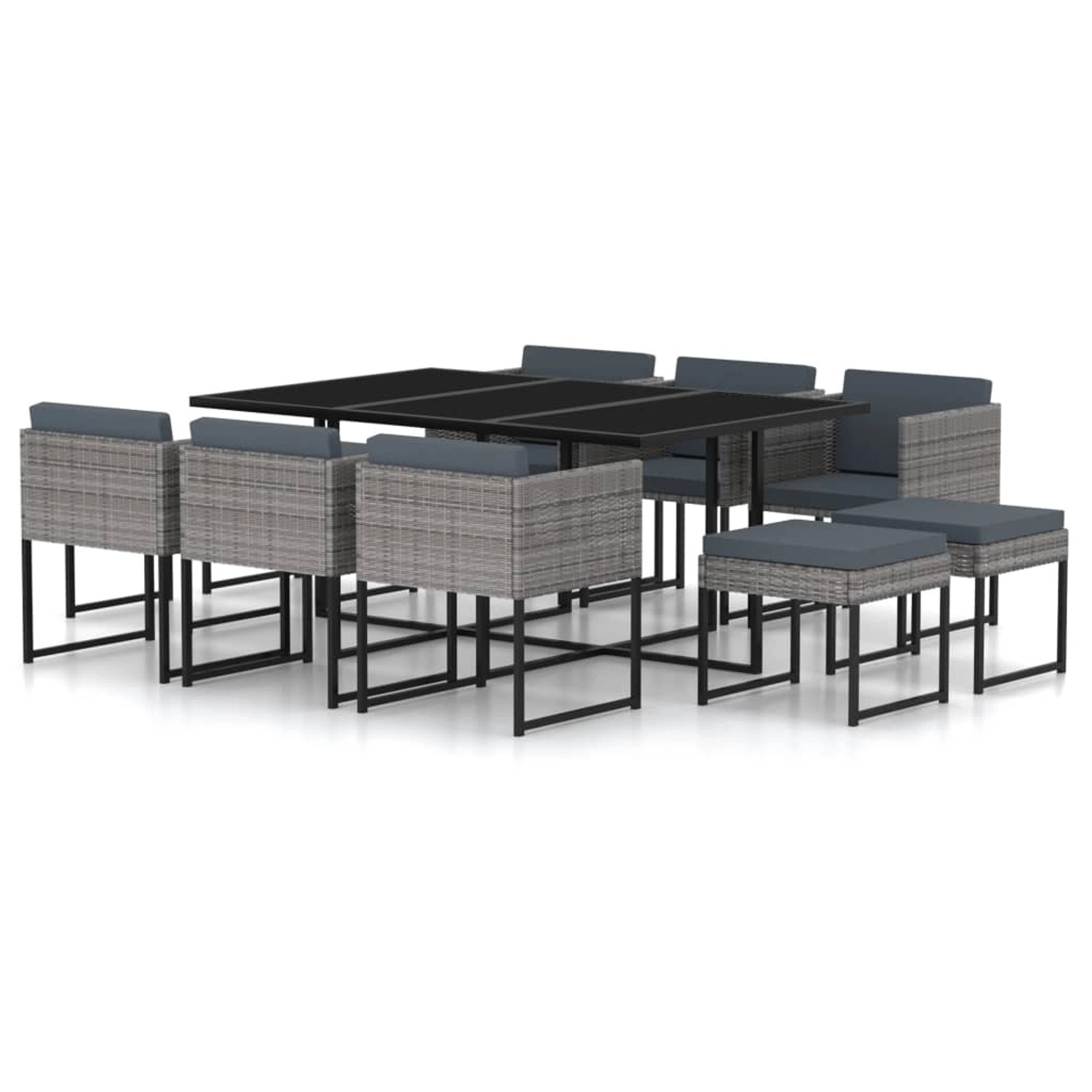 vidaXL 11-tlg Garten-Essgruppe mit Kissen Poly Rattan Grau Modell 1 vidaXL 11-tlg Garten-Essgruppe mit Kissen Poly Rattan Grau Modell 1 von VIDAXL