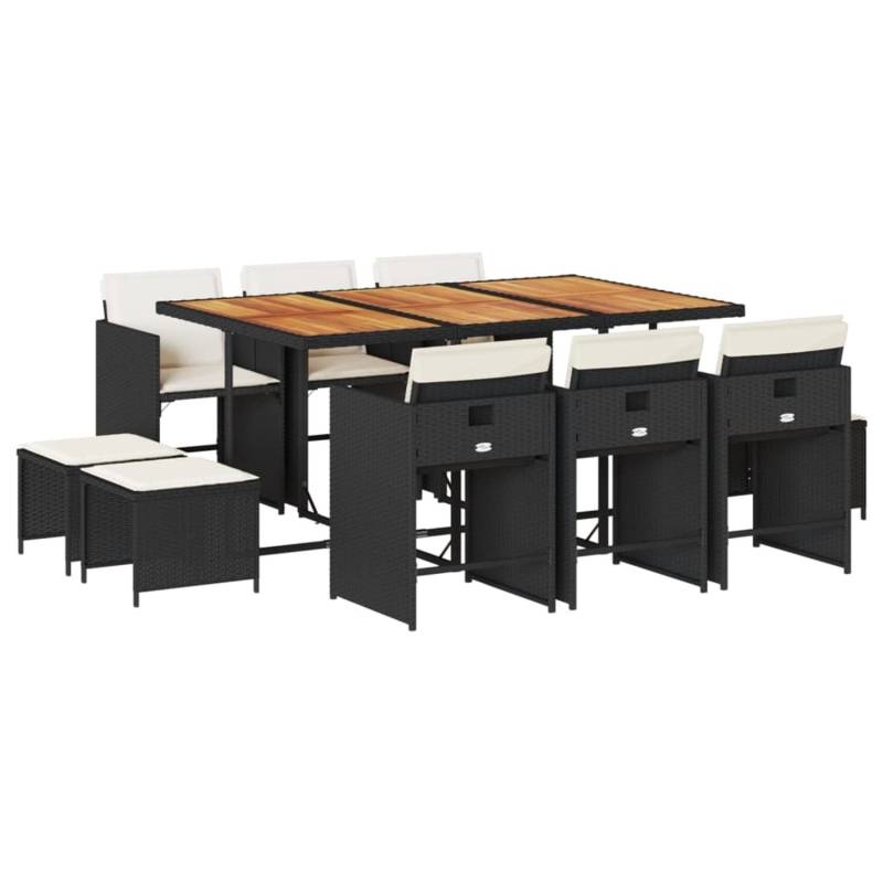vidaXL 11-tlg Garten-Essgruppe mit Kissen Schwarz Poly Rattan Modell 18 von VIDAXL