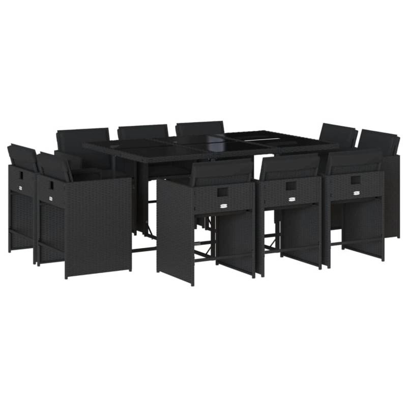vidaXL 11-tlg Garten-Essgruppe mit Kissen Schwarz Poly Rattan Modell 19 von VIDAXL