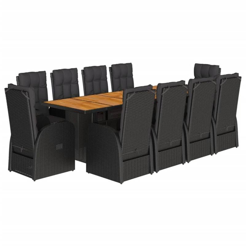 vidaXL 11-tlg Garten-Essgruppe mit Kissen Schwarz Poly Rattan Modell 31 von VIDAXL