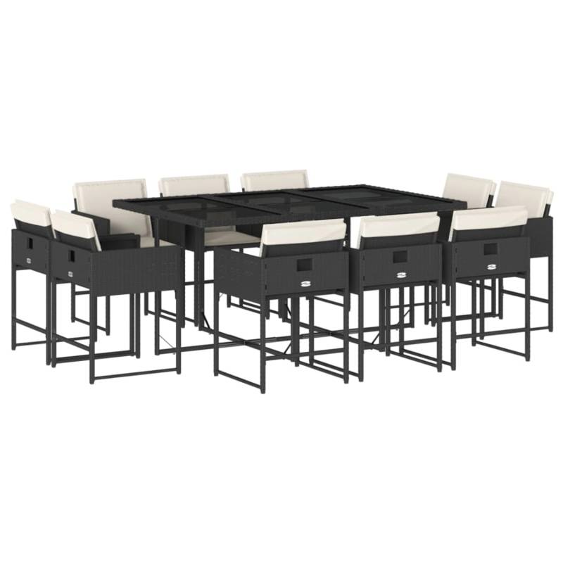 vidaXL 11-tlg Garten-Essgruppe mit Kissen Schwarz Poly Rattan Modell 33 von VIDAXL