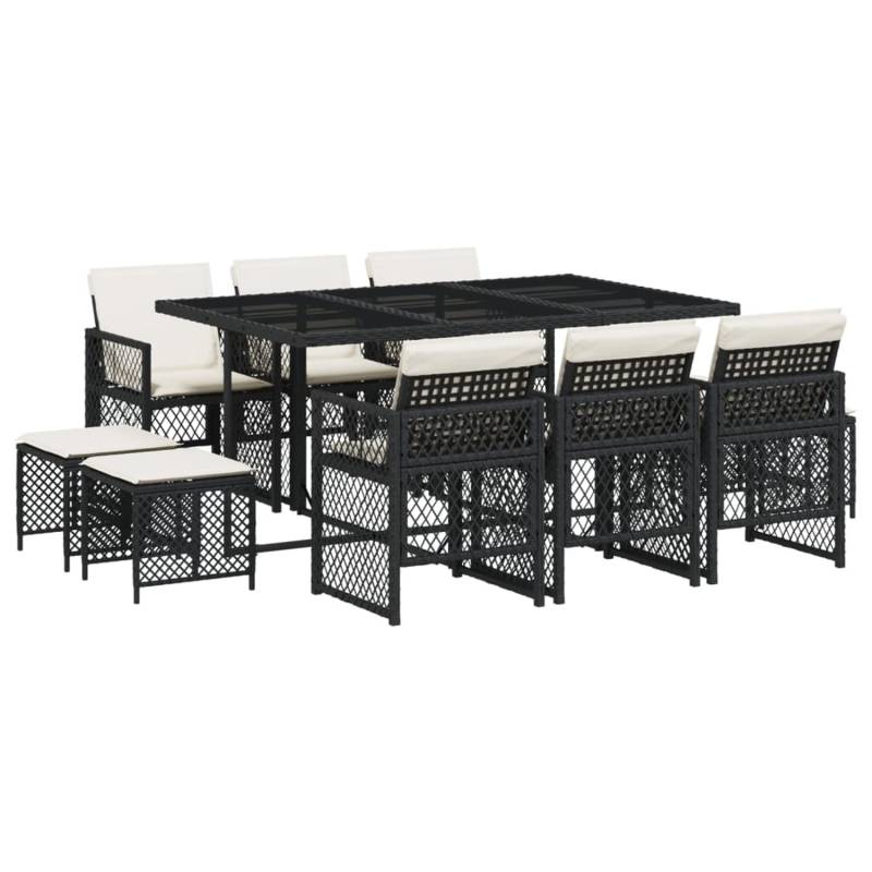 vidaXL 11-tlg Garten-Essgruppe mit Kissen Schwarz Poly Rattan Modell 66 von VIDAXL