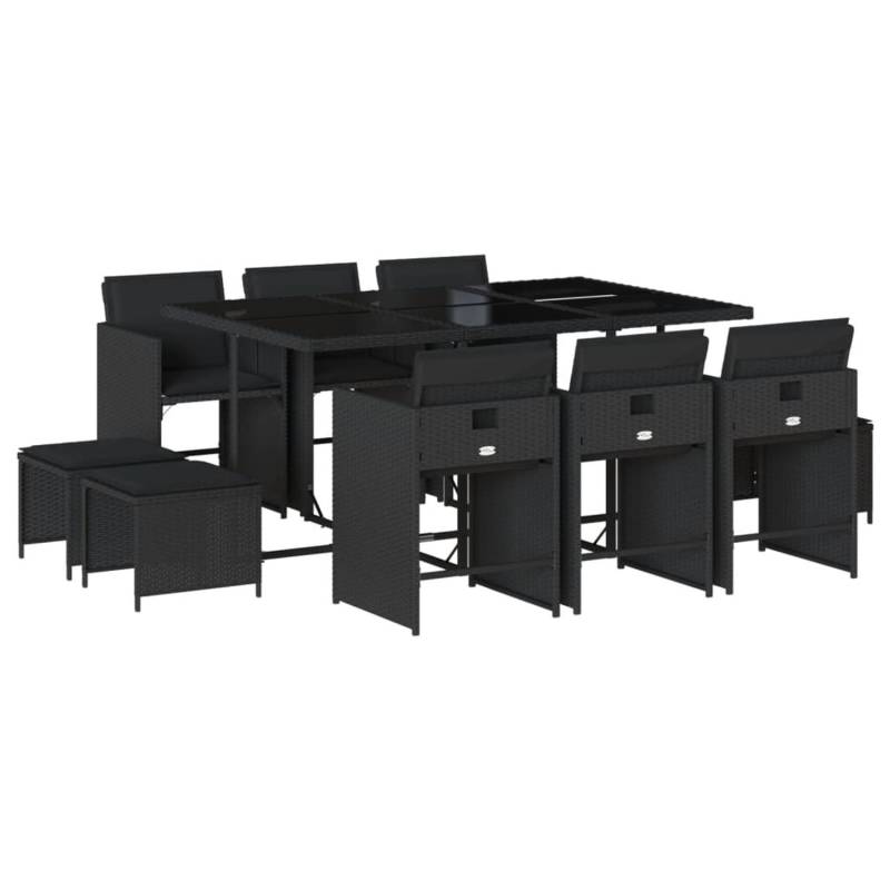 vidaXL 11-tlg Garten-Essgruppe mit Kissen Schwarz Poly Rattan Modell 69 von VIDAXL