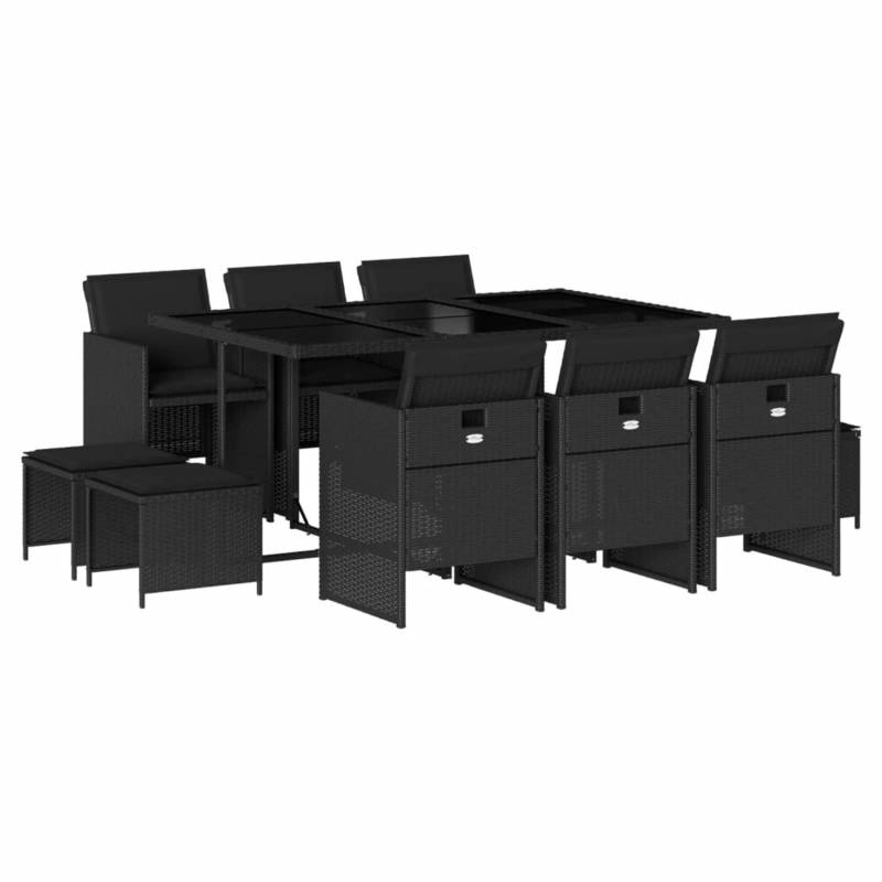 vidaXL 11-tlg Garten-Essgruppe mit Kissen Schwarz Poly Rattan Modell 73 von VIDAXL