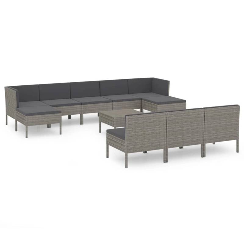 vidaXL 11-tlg Garten-Lounge-Set mit Auflagen Poly Rattan Grau Modell 11 von VIDAXL