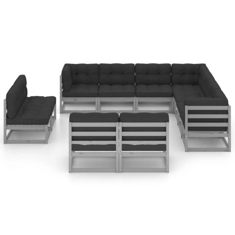 vidaXL 11-tlg Garten-Lounge-Set mit Kissen Grau Kiefer Massivholz Modell 5 von VIDAXL