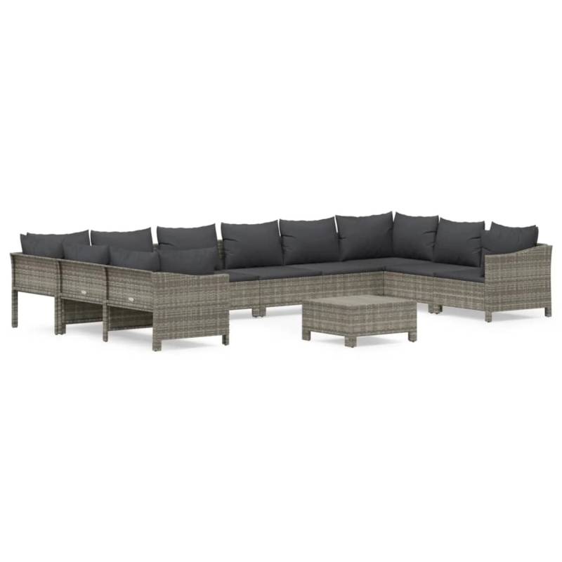 vidaXL 11-tlg Garten-Lounge-Set mit Kissen Grau Poly Rattan Modell 41 von VIDAXL