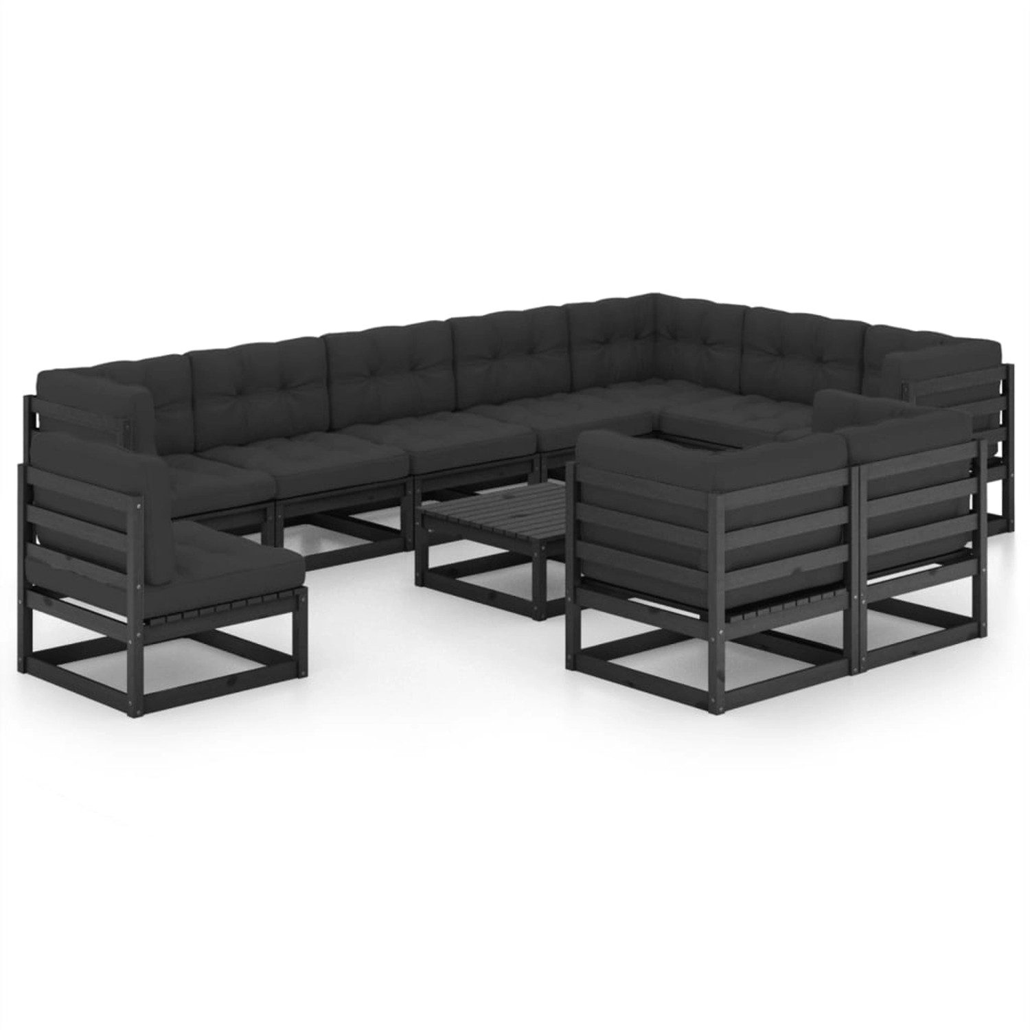 vidaXL 11-tlg Garten-Lounge-Set mit Kissen Schwarz Kiefer Massivholz Modell 3 von VIDAXL