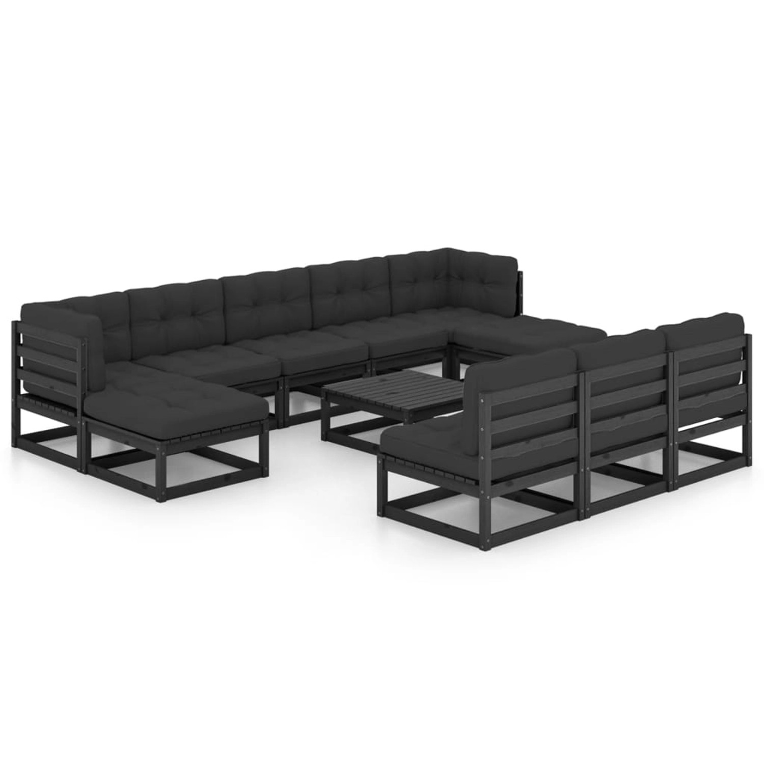 vidaXL 11-tlg Garten-Lounge-Set mit Kissen Schwarz Kiefer Massivholz Modell 6 vidaXL 11-tlg Garten-Lounge-Set mit Kissen Schwarz Kiefer Massivholz Modell 6 von VIDAXL