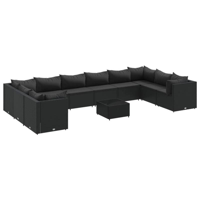 vidaXL 11-tlg Garten-Lounge-Set mit Kissen Schwarz Poly Rattan Modell 32 von VIDAXL