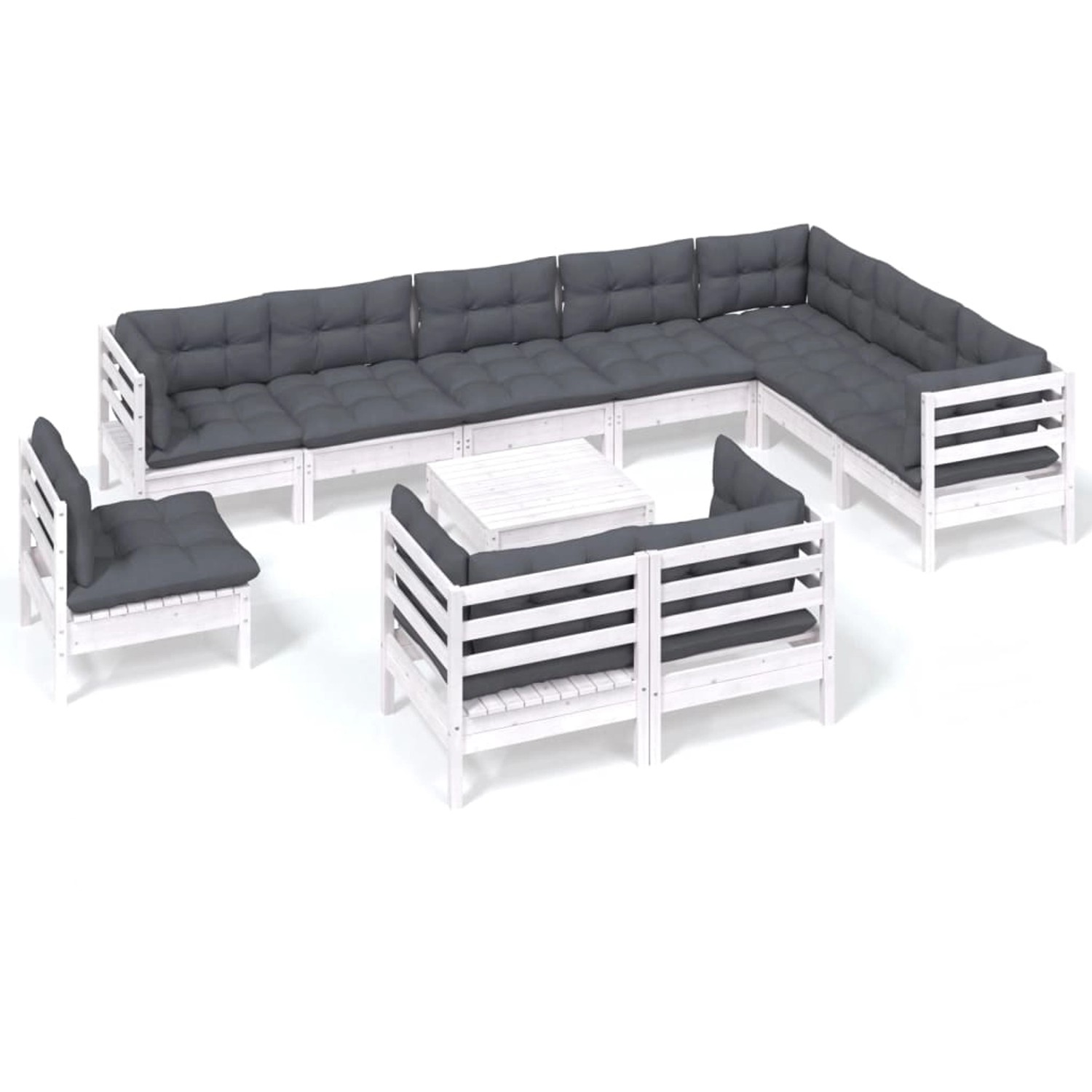 vidaXL 11-tlg Garten-Lounge-Set mit Kissen Weiß Kiefer Massivholz Modell 22 vidaXL 11-tlg Garten-Lounge-Set mit Kissen Weiß Kiefer Massivholz Modell 22 von VIDAXL
