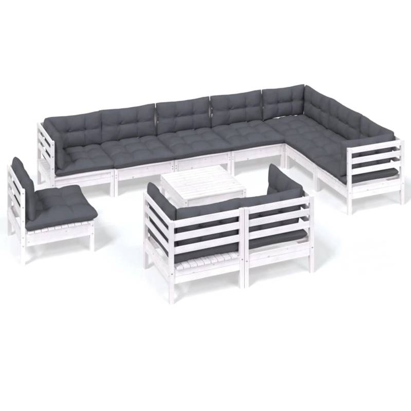 vidaXL 11-tlg Garten-Lounge-Set mit Kissen Weiß Kiefer Massivholz Modell 22 von VIDAXL