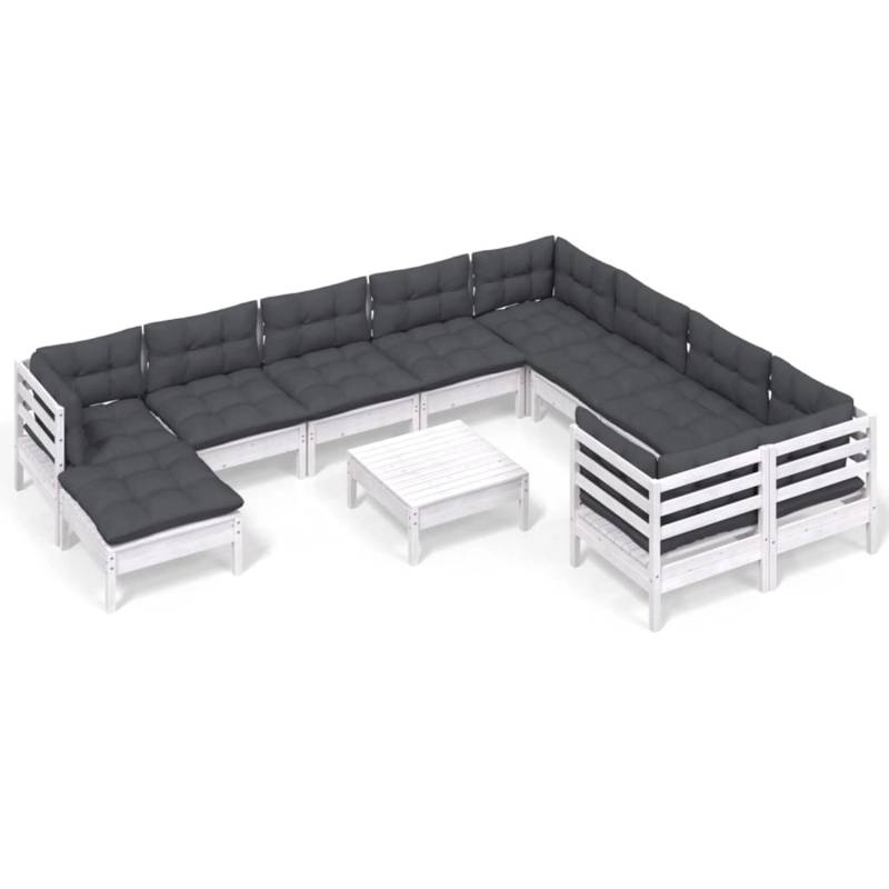 vidaXL 11-tlg Garten-Lounge-Set mit Kissen Weiß Kiefernholz Modell 4 von VIDAXL