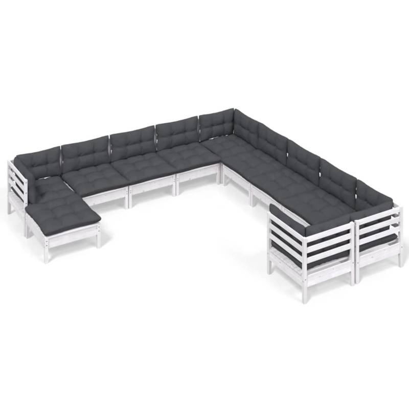 vidaXL 11-tlg Garten-Lounge-Set mit Kissen Weiß Kiefernholz Modell 6 von VIDAXL