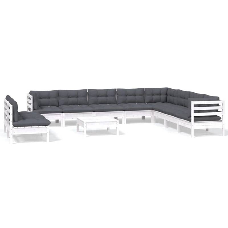 vidaXL 11-tlg Garten-Lounge-Set mit Kissen Weiß Massivholz Kiefer Modell 1 von VIDAXL