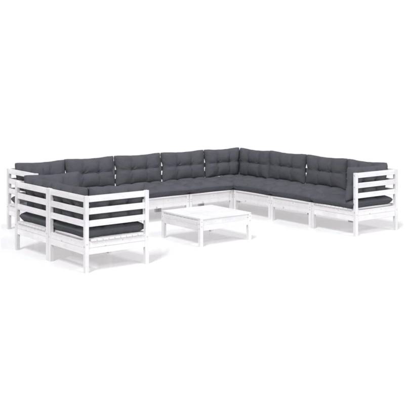 vidaXL 11-tlg Garten-Lounge-Set mit Kissen Weiß Massivholz Kiefer Modell 4 von VIDAXL