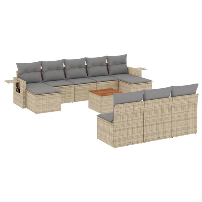 vidaXL 11-tlg Garten-Sofagarnitur mit Kissen Beige Poly Rattan Modell 121 von VIDAXL