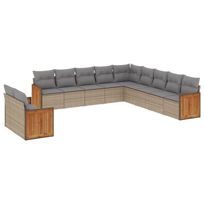 vidaXL 11-tlg Garten-Sofagarnitur mit Kissen Beige Poly Rattan Modell 130 von VIDAXL