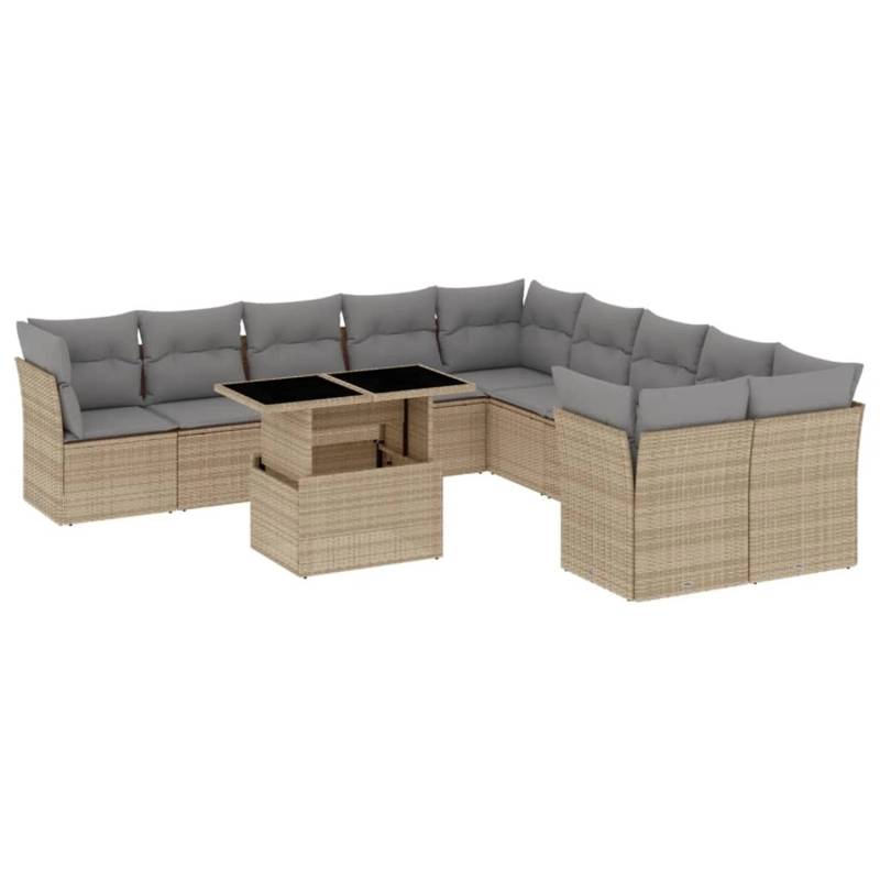 vidaXL 11-tlg Garten-Sofagarnitur mit Kissen Beige Poly Rattan Modell 158 von VIDAXL