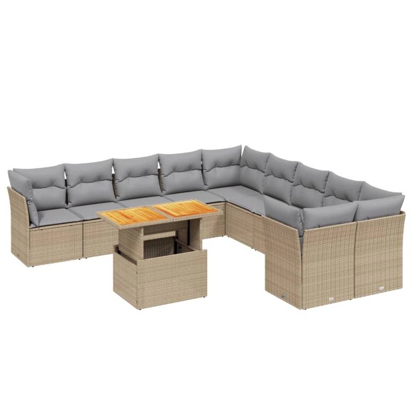 vidaXL 11-tlg Garten-Sofagarnitur mit Kissen Beige Poly Rattan Modell 162 von VIDAXL