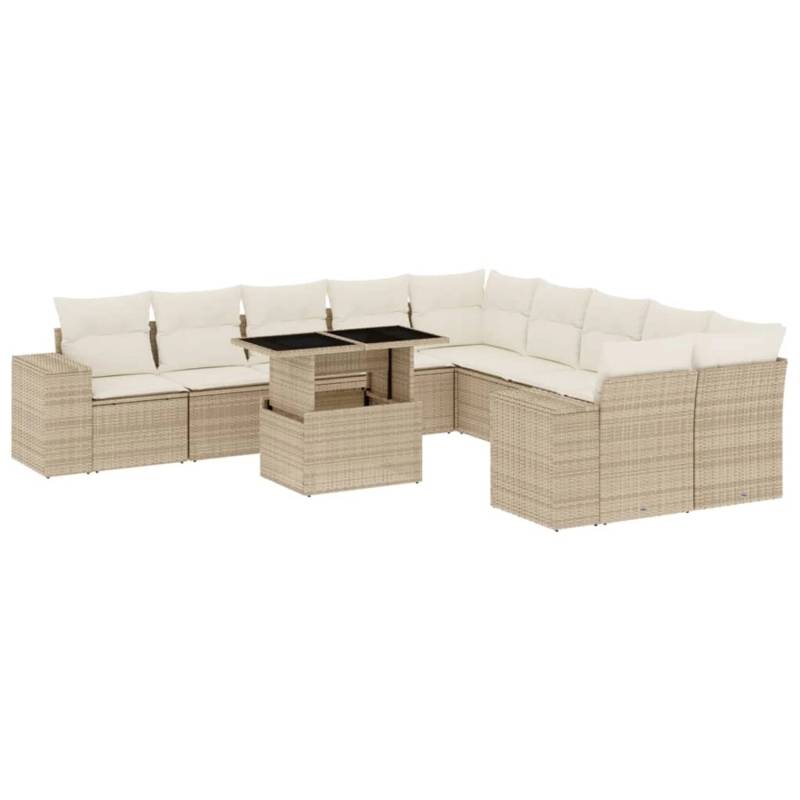 vidaXL 11-tlg Garten-Sofagarnitur mit Kissen Beige Poly Rattan Modell 169 von VIDAXL