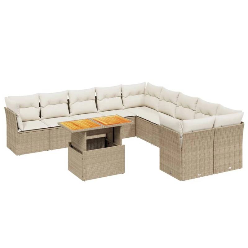 vidaXL 11-tlg Garten-Sofagarnitur mit Kissen Beige Poly Rattan Modell 171 von VIDAXL