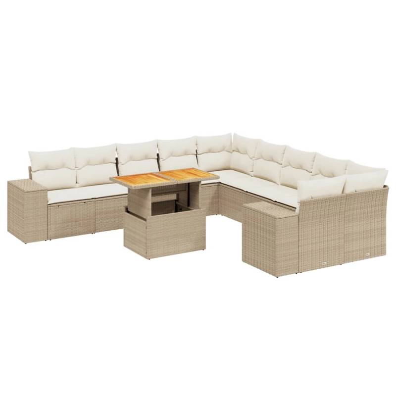 vidaXL 11-tlg Garten-Sofagarnitur mit Kissen Beige Poly Rattan Modell 186 von VIDAXL