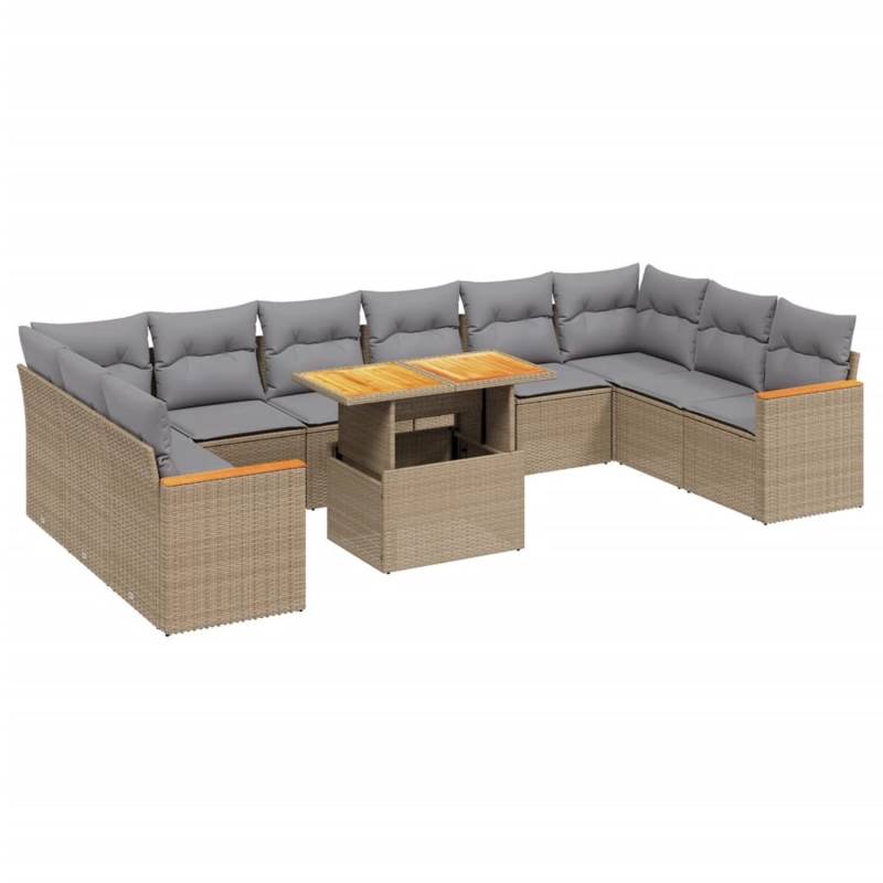 vidaXL 11-tlg Garten-Sofagarnitur mit Kissen Beige Poly Rattan Modell 187 von VIDAXL