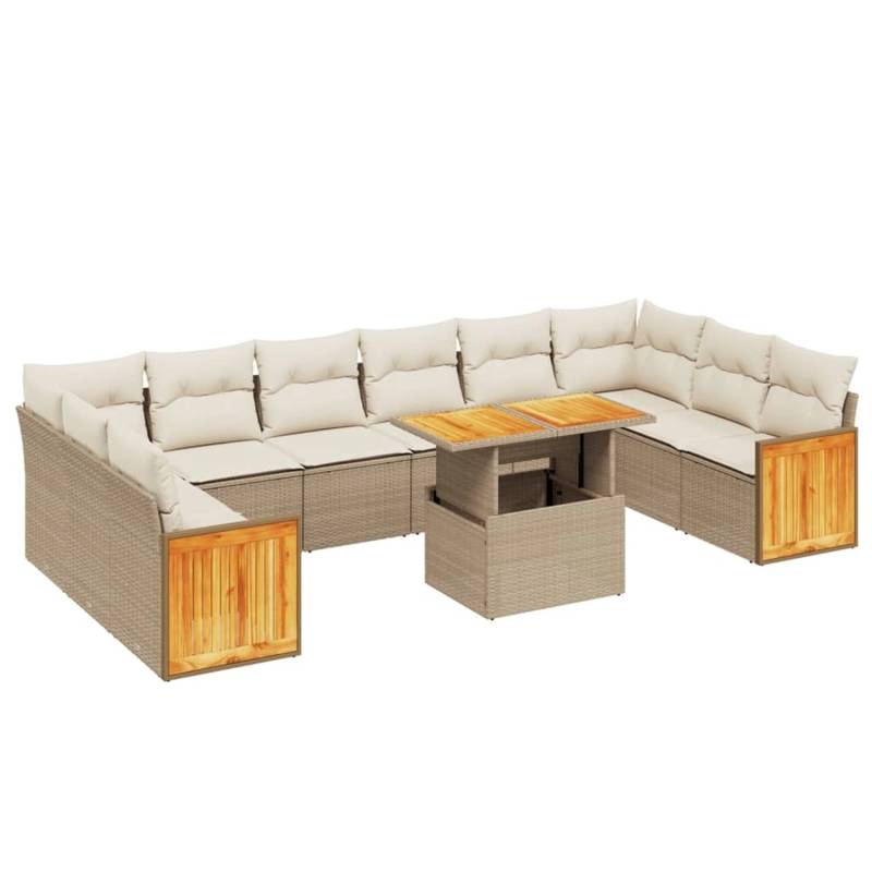 vidaXL 11-tlg Garten-Sofagarnitur mit Kissen Beige Poly Rattan Modell 196 von VIDAXL