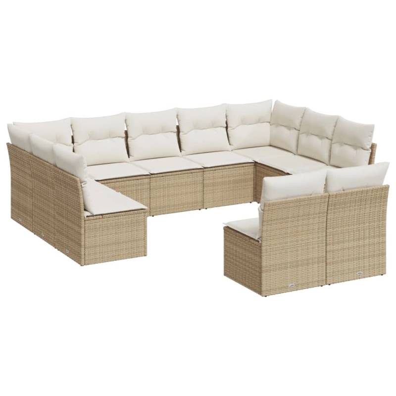 vidaXL 11-tlg Garten-Sofagarnitur mit Kissen Beige Poly Rattan Modell 27 von VIDAXL