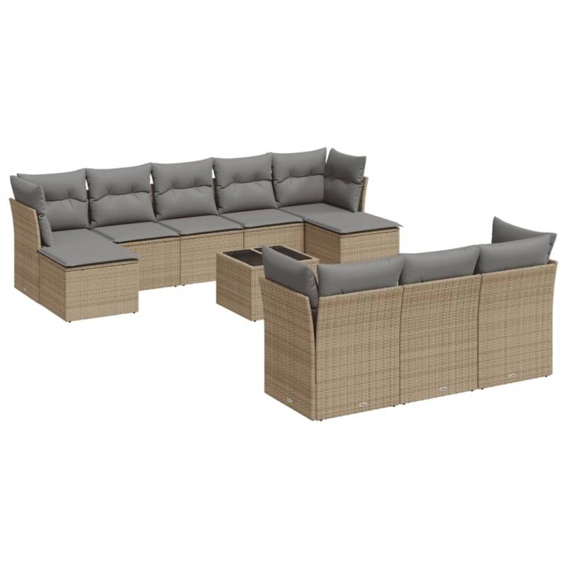 vidaXL 11-tlg Garten-Sofagarnitur mit Kissen Beige Poly Rattan Modell 67 von VIDAXL