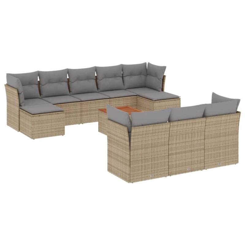 vidaXL 11-tlg Garten-Sofagarnitur mit Kissen Beige Poly Rattan Modell 95 von VIDAXL