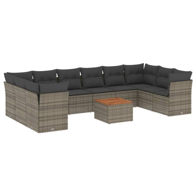 vidaXL 11-tlg Garten-Sofagarnitur mit Kissen Grau Poly Rattan Modell 41 von VIDAXL