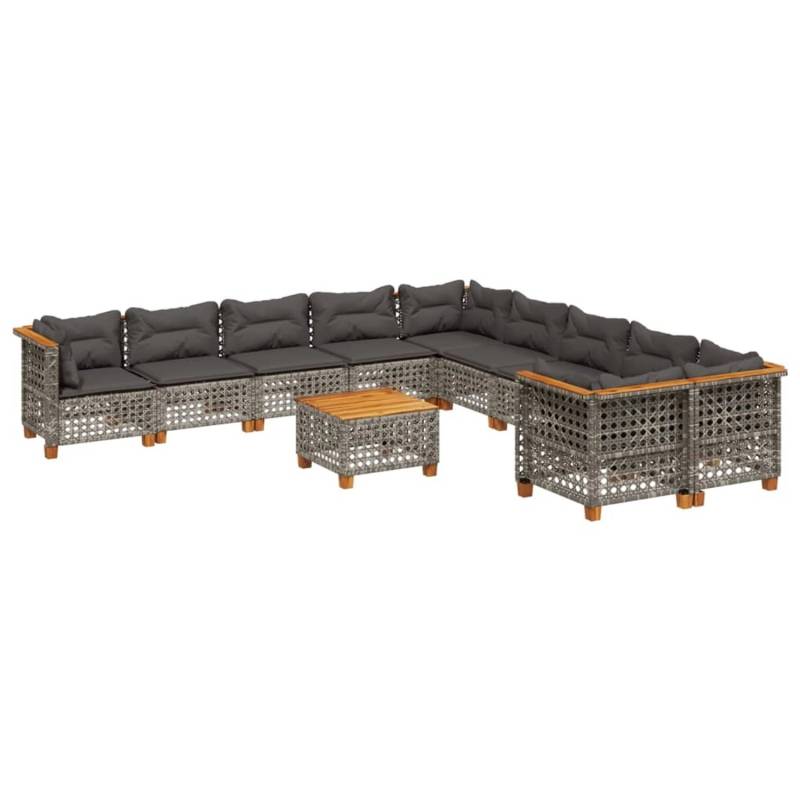 vidaXL 11-tlg Garten-Sofagarnitur mit Kissen Grau Poly Rattan Modell 92 von VIDAXL